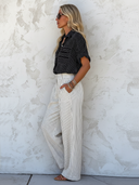 Women's Classic Striped Short-Sleeve Shirt & Straight-Leg Pants Set ZMZ2939E7SWL