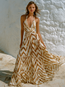 Women's Vacation Halter-Neck Maxi Dress With Pressed Print ZMZ2950E8XT