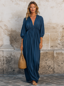 Women's Vacation Casual Fitted V-neck Solid Color Maxi Dress ZMZ2955E3XT