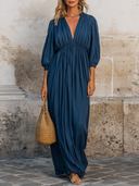 Women's Vacation Casual Fitted V-neck Solid Color Maxi Dress ZMZ2955E3XT