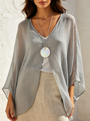 Women's Solid-Color Chiffon V-Neck Long-Sleeve Shirt ZMZ2939E7XT