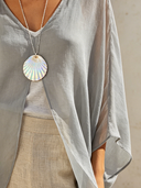 Women's Solid-Color Chiffon V-Neck Long-Sleeve Shirt ZMZ2939E7XT