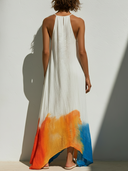 Women's Bohemian Resort Style Linen-Cotton Dip-Dye Halter Neck Sleeveless Maxi Dress ZMZ2865E0YZH
