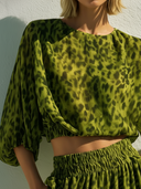 Women's Modern Resort Style Leopard Print Chiffon Crop Top & Wide-Leg Pants Co-ord Set ZMZ2936E4YZH