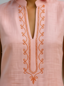 Women's Vacation Casual Style Linen-Cotton Embroidered Notch Neck Sleeveless Shift Midi Dress ZMZ2975E8YZH