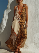 Women's Bohemian Resort Style Chiffon Mixed Animal Print Halter Neck Maxi Dress ZMZ2941E7YZH