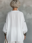 Women's Premium Vintage V-Neck Embroidery And Lantern Sleeves Loose Fit Cotton-Linen Shirt ZMZ2840E9ZYY