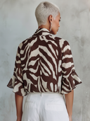 Women's Premium Vintage Chiffon Printed Tie-Neck Detail Short-Sleeve Shirt ZMZ2899E8ZYY