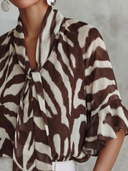 Women's Premium Vintage Chiffon Printed Tie-Neck Detail Short-Sleeve Shirt ZMZ2899E8ZYY