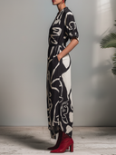 Women's Casual Retro Cotton-Linen Abstract Art Print V-Neck Short-Sleeve Dress ZMZ2807E7ZYY