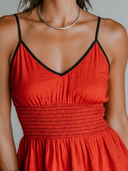 Women's Casual Vacation Cotton-Linen Contrast-Color Shirred Waist Tank Top ZMZ2961E6ZYY
