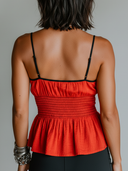 Women's Casual Vacation Cotton-Linen Contrast-Color Shirred Waist Tank Top ZMZ2961E6ZYY
