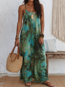 Women's Boho Coastal Style Poly-Blend Tie Dye Spaghetti Strap Loose Maxi Dress ZMZ2930E9YZH