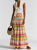 Women's Casual Vacation Loose Fit With Shirred Waist Cotton-Linen Printed Skirt ZMZ2904E6ZYY