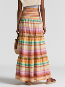 Women's Casual Vacation Loose Fit With Shirred Waist Cotton-Linen Printed Skirt ZMZ2904E6ZYY