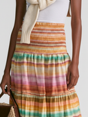 Women's Casual Vacation Loose Fit With Shirred Waist Cotton-Linen Printed Skirt ZMZ2904E6ZYY