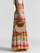 Women's Casual Vacation Loose Fit With Shirred Waist Cotton-Linen Printed Skirt ZMZ2904E6ZYY