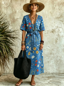 Women's Vacation Floral Print V-Neck Short-Sleeve Maxi Dress ZMZ2991E9XT