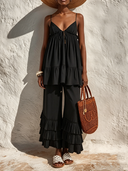 Women's Vacation Solid Color Cotton Camisole And Trousers Two-Piece Set ZMZ2931E4XT