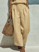 Women's Old Money Casual Style Linen-Cotton High-Waisted Pleated Wide-Leg Pants ZMZ0102F2YZH