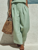 Women's Old Money Casual Style Linen-Cotton High-Waisted Pleated Wide-Leg Pants ZMZ0102F2YZH