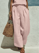 Women's Old Money Casual Style Linen-Cotton High-Waisted Pleated Wide-Leg Pants ZMZ0102F2YZH