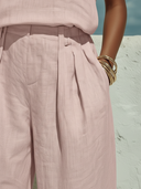 Women's Old Money Casual Style Linen-Cotton High-Waisted Pleated Wide-Leg Pants ZMZ0102F2YZH