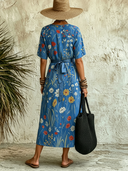 Women's Vacation Floral Print V-Neck Short-Sleeve Maxi Dress ZMZ2991E9XT
