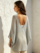 Women's Solid-Color Chiffon V-Neck Long-Sleeve Shirt ZMZ2939E7XT