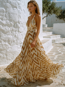 Women's Vacation Halter-Neck Maxi Dress With Pressed Print ZMZ2950E8XT