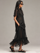 Women's Organza Solid Color Ruffled Short-sleeved Top And Skirt Two-piece Set ZMZ2986E8XT