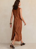 Women's Solid Color Faux Suede Stand Collar Single-breasted Sleeveless Maxi Dress ZMZ2921E1XT