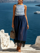 Women's Coastal Resort Style Striped Sleeveless Chiffon Hem Midi Dress ZMZ0104F7YZH