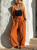 Women's Casual & Vibrant Orange Cotton Tie-waist Straight Leg Overalls ZMZ0133F0SWL