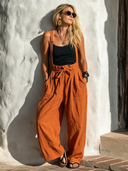 Women's Casual & Vibrant Orange Cotton Tie-waist Straight Leg Overalls ZMZ0133F0SWL