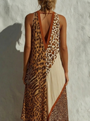 Women's Bohemian Resort Style Chiffon Mixed Animal Print Halter Neck Maxi Dress ZMZ2941E7YZH