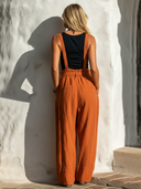Women's Casual & Vibrant Orange Cotton Tie-waist Straight Leg Overalls ZMZ0133F0SWL