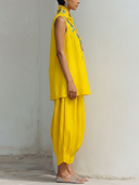 Women's Bohemian Ethnic Linen-Cotton Floral Embroidered Stand Collar Sleeveless Tunic & Harem Pants Co-ord Set ZMZ0148F1YZH