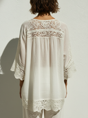 Women's Bohemian Resort Style Cotton-Lace Trimmed V-Neck Three-Quarter Sleeve Tunic ZMZ0185F8YZH