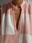 Women's Vacation Casual Style Cotton-Blend Gingham Check Sleeveless Stand Collar Maxi Dress ZMZ0164F0YZH