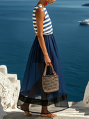 Women's Coastal Resort Style Striped Sleeveless Chiffon Hem Midi Dress ZMZ0104F7YZH