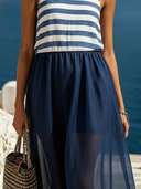 Women's Coastal Resort Style Striped Sleeveless Chiffon Hem Midi Dress ZMZ0104F7YZH