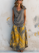Women's Casual V-Neck Short-Sleeve T-Shirt And Patterned Skirt Set ZMZ0214F1SWL
