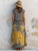 Women's Casual V-Neck Short-Sleeve T-Shirt And Patterned Skirt Set ZMZ0214F1SWL