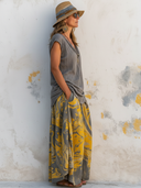 Women's Casual V-Neck Short-Sleeve T-Shirt And Patterned Skirt Set ZMZ0214F1SWL