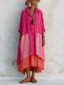 Women's Classic Vibrant Color-block Pink Shirt Midi Dress ZMZ0217F8SWL