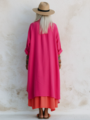 Women's Classic Vibrant Color-block Pink Shirt Midi Dress ZMZ0217F8SWL