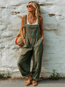 Women's Classic Green And Red Plaid Casual Wide-Leg Overalls ZMZ0210F2SWL