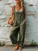 Women's Classic Green And Red Plaid Casual Wide-Leg Overalls ZMZ0210F2SWL