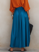 Women's Fashionable Casual Vacation-Style Elastic Waist Satin Skirt ZMZ0231F9ZYY